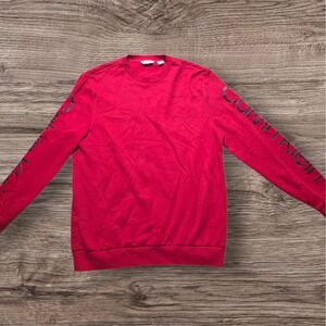 Calvin Klein Crewneck Sweatshirt Logo Sleeve Pullover Red Mens Size L